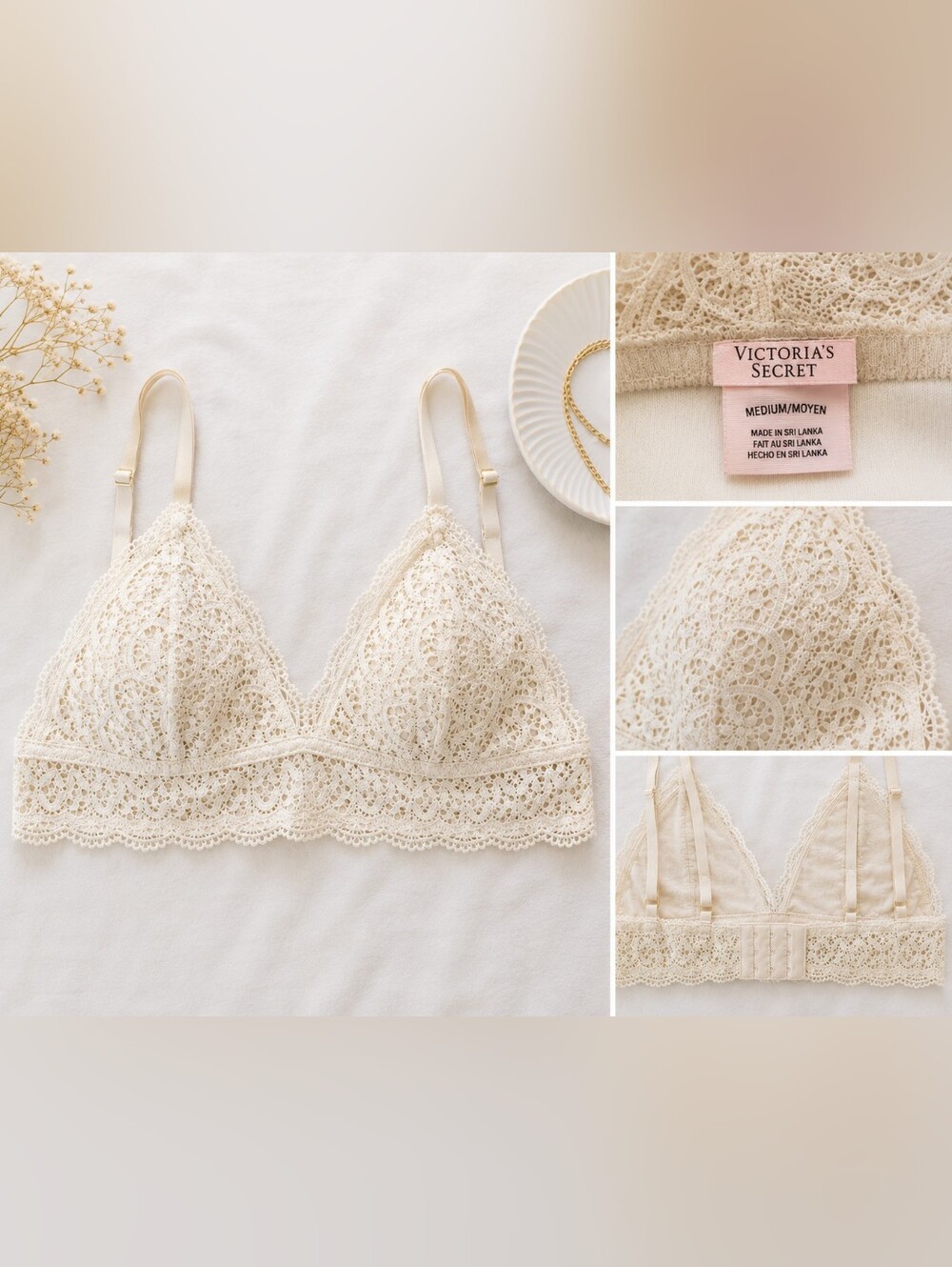 Victoria's Secret Lace Bralette Size M Cream Wireless Bralette